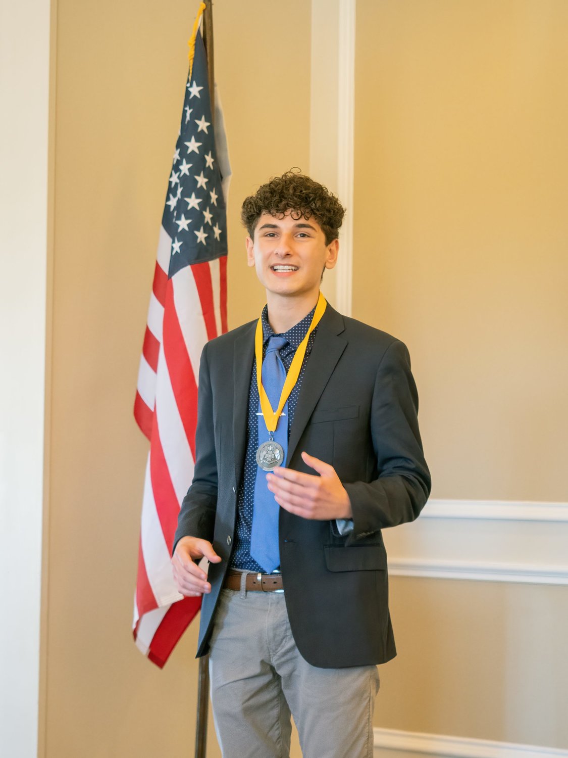 Gio Cacciato, Northwood senior, shares his winning speech about the lasting legacy of Roger Sherman to the crowd last Saturday at Governors Club as part of the Sons of American Revolution Rumbaugh Oration Contest.